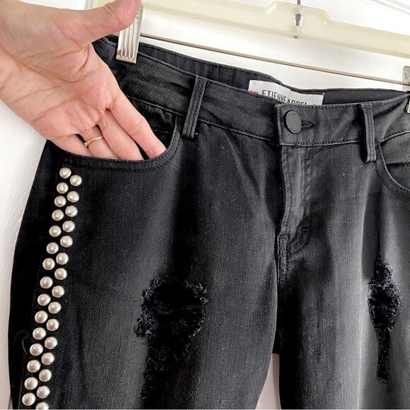 Etienne Marcel Black Distressed Studded Skinny Jeans Size 26 Punk Grunge Rock - Picture 5 of 13